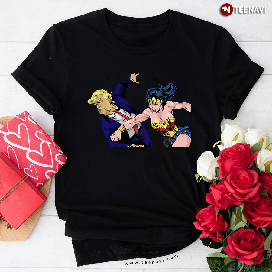 Wonder Woman Punching Donald Trump Face T-Shirt