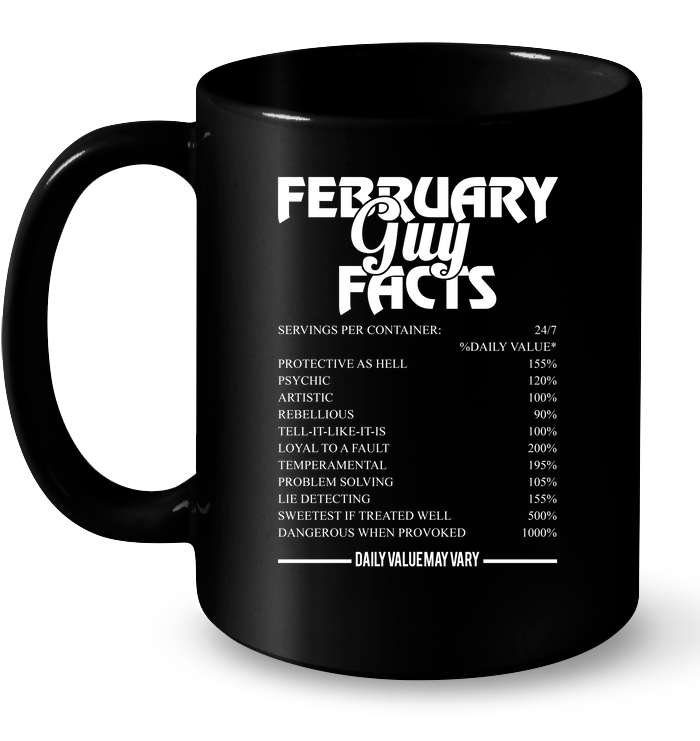 February Guy Facts 24/7 Daily Value Servings Per Container Mug