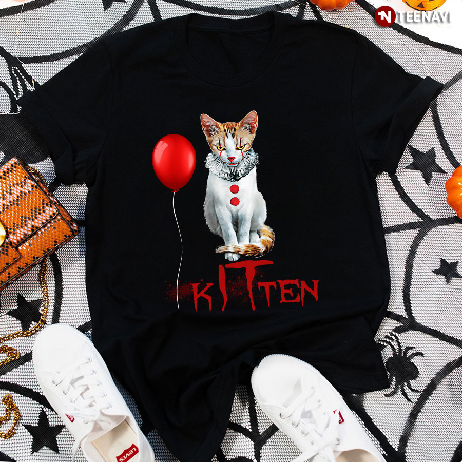 Kitten Clown Scary Fun Spooky Halloween Cat Funny Joke T-Shirt