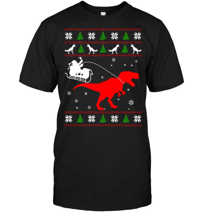 Santa Riding On Dinosaur Sleigh Ugly Christmas