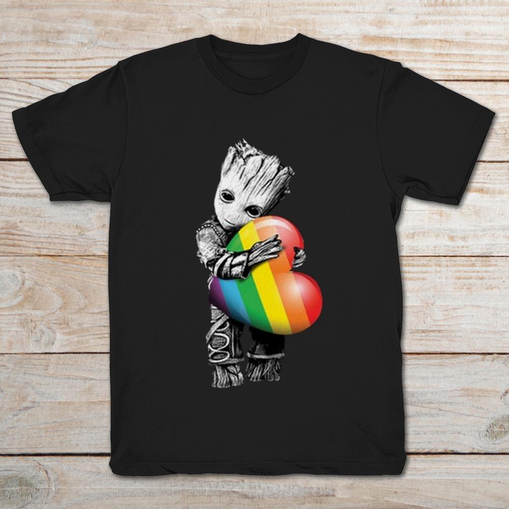 Baby Groot hugs Love heart LGBT Pride shirt Cotton shirt