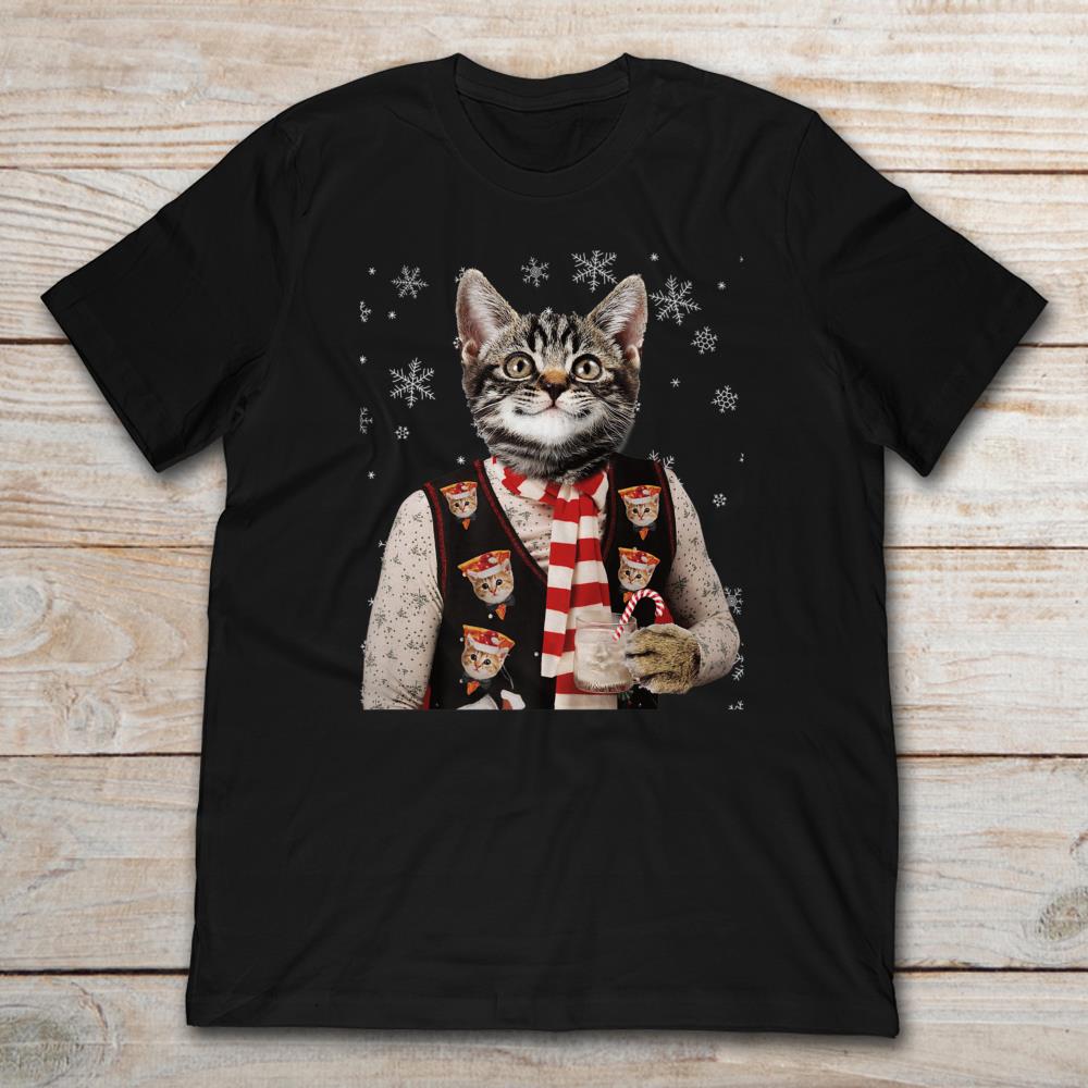 Hipster Cat Wearing Christmas Sweater
