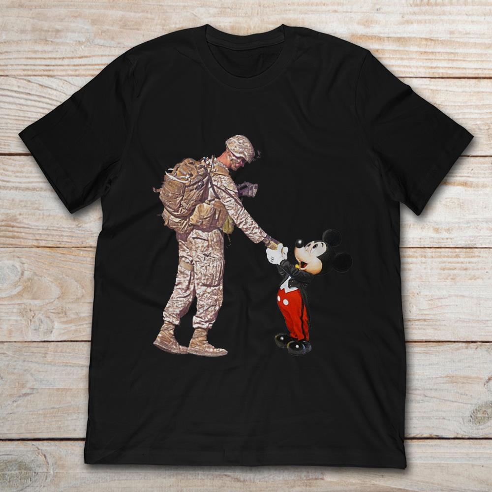 Mickey Shakes Hand With A Soldier