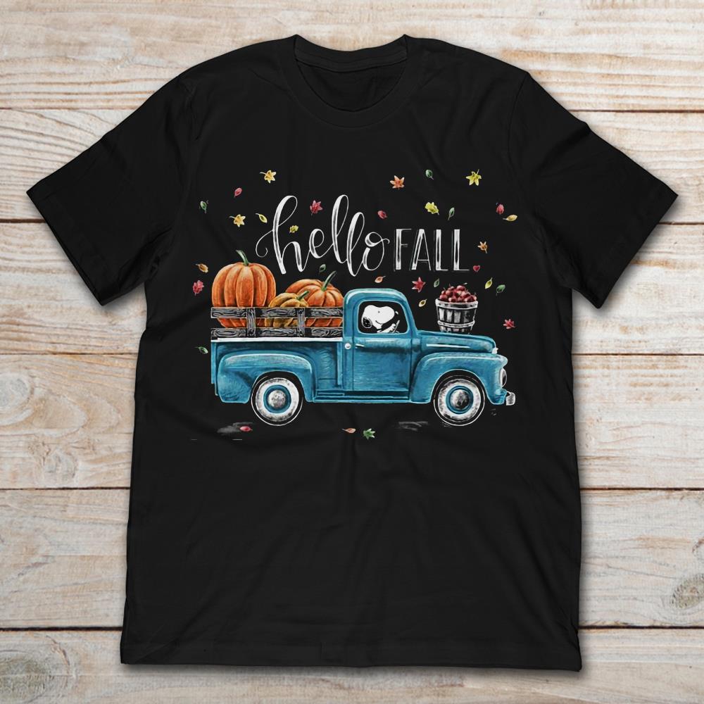Snoopy Blue Vintage Truck With Pumpkins Hello Fall