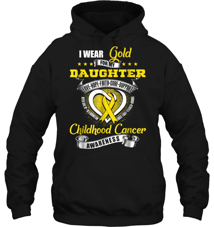 Womens I Wear Gold For My Daughter T Shirt Ribbon Childhood Cancer Awareness Tee 