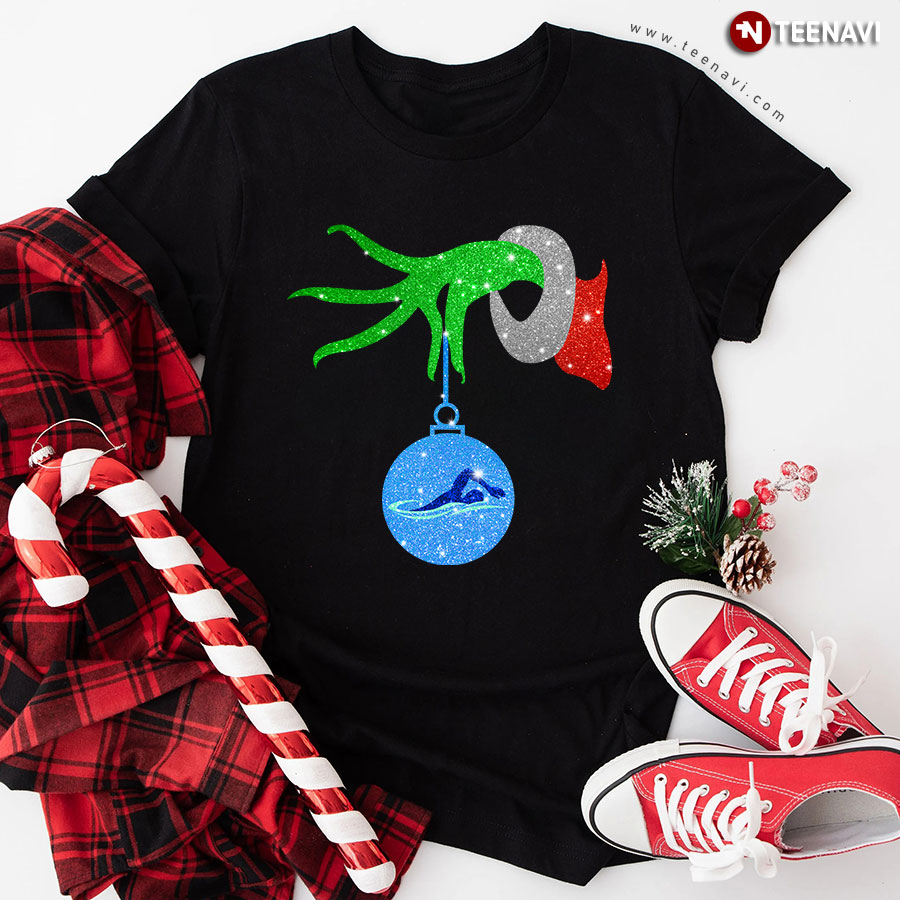 Grinch Hand Holding Swimming Christmas T-Shirt