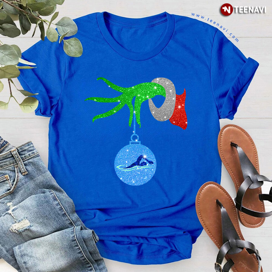 Grinch Hand Holding Swimming Christmas T-Shirt