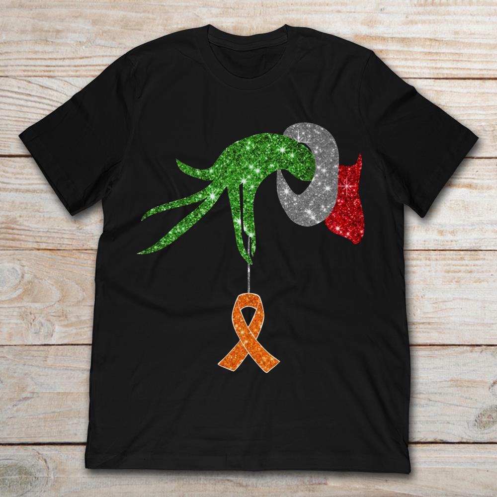 Grinch Hand Holding Ribbon Heart Multiple Sclerosis Awareness Christmas