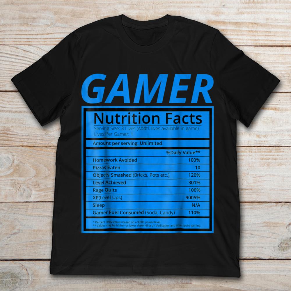Gamer Nutrition Facts Funny Blue Label Graphic