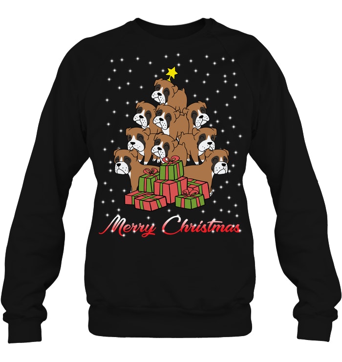 Funny Boxer Dog Merry Christmas Christmas Tree T-Shirt - TeeNavi