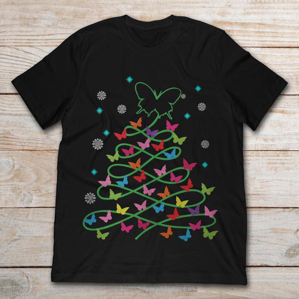 Background With Colorful Butterfly Pattern Xmas Tree