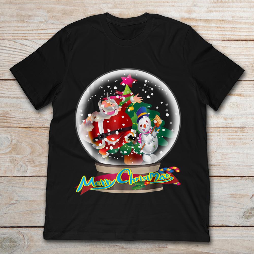 Santa Claus And Snowman Glitter Globe Merry Christmas