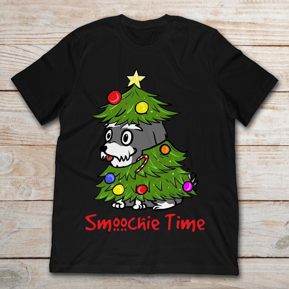 Cute Dog In Christmas Tree Smoochie Time