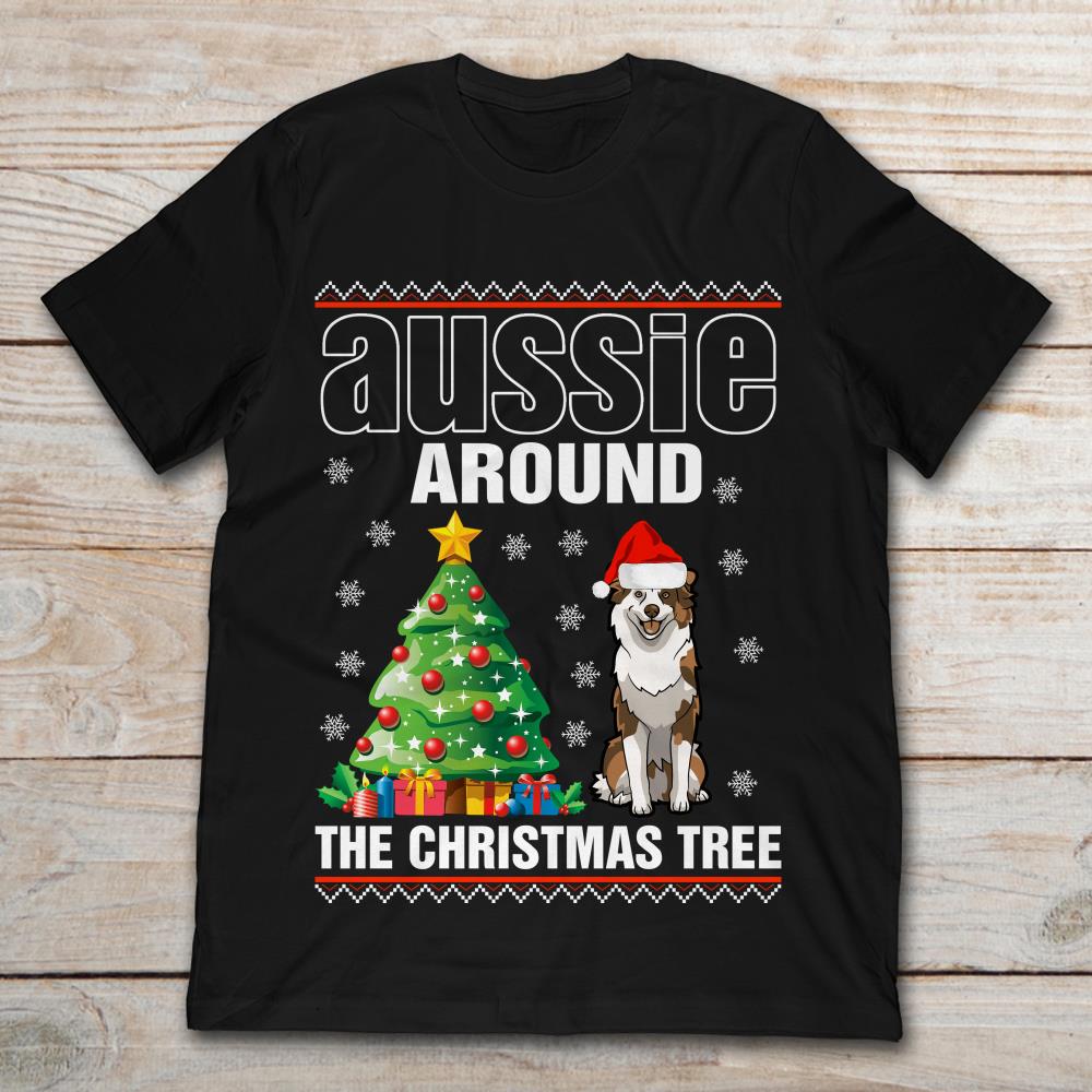 Australian Shepherd Aussie Around The Christmas Tree