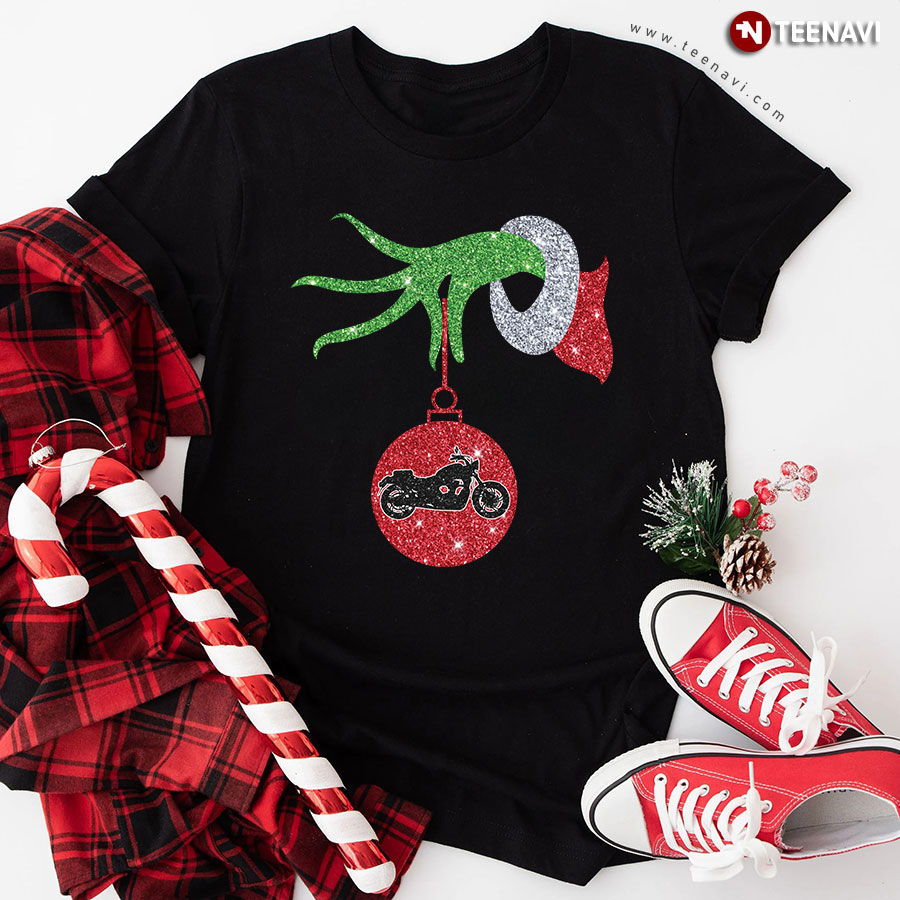 Grinch Hand Holding Motorcycle Ornament T-Shirt