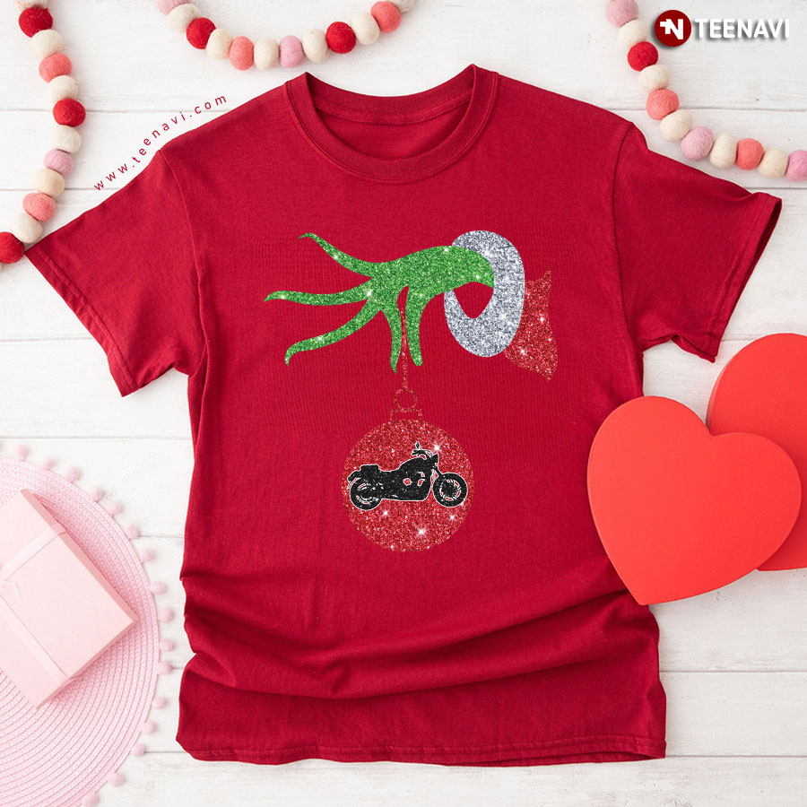 Grinch Hand Holding Motorcycle Ornament T-Shirt