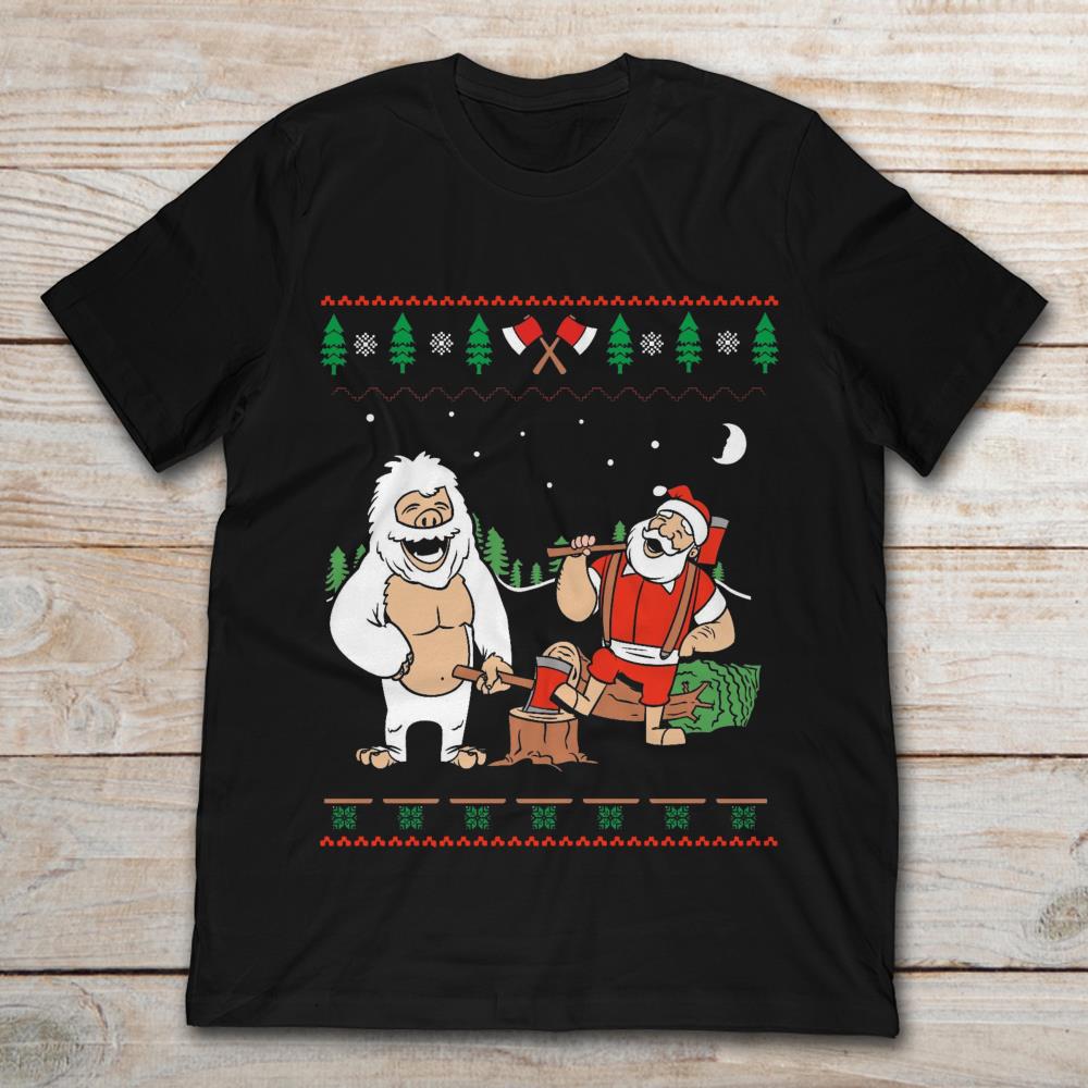 Abominable Snowman Yeti And Lumberjack Santa