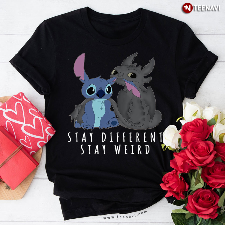 Toothless And Stitch Bite Tails Stay Different Stay Weird T-Shirt