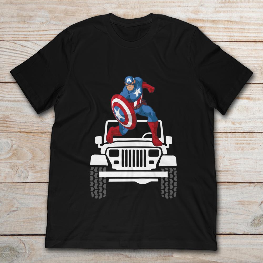 Marvel Hero Captain America Standing On Jeep