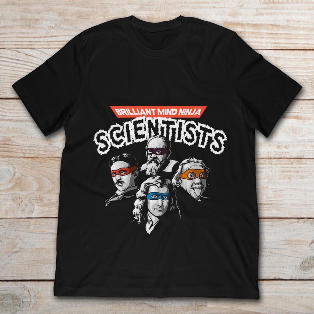 Mente Brillante Ninja científicos Einstein Galileo Nikola Newton Negro Camiseta