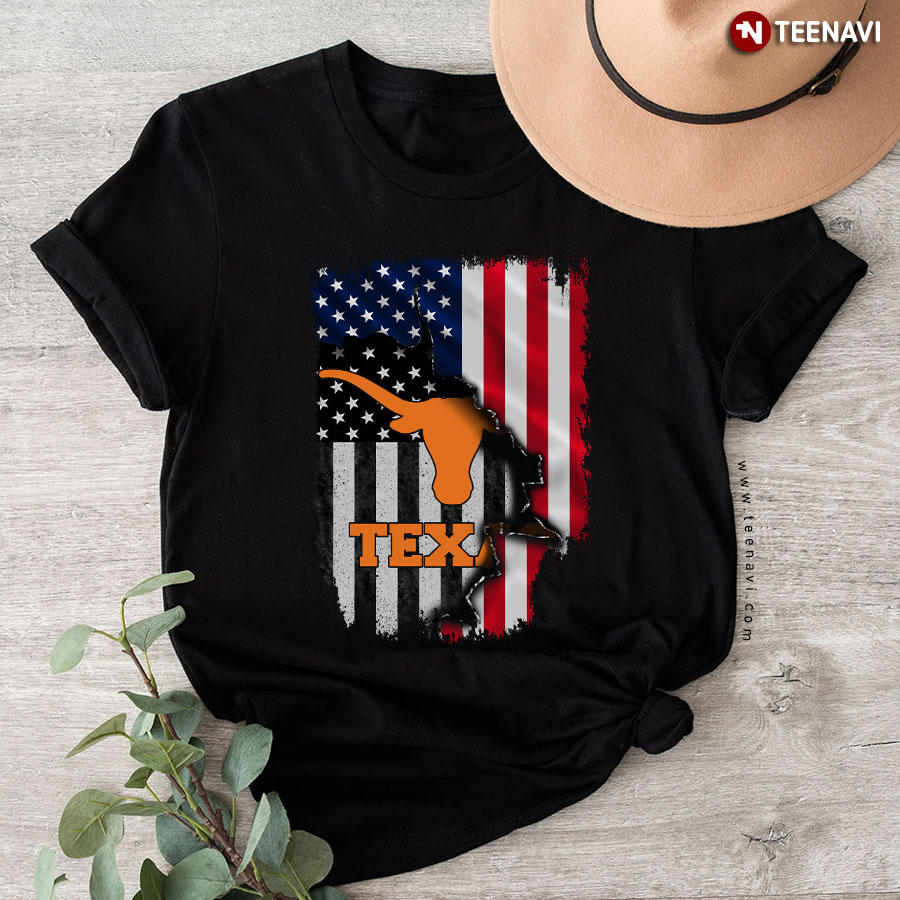 Texas Longhorns Inside Flag American Flag T-Shirt