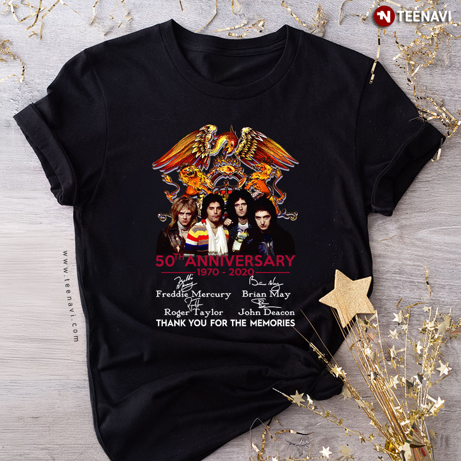 Queen 50th Anniversary 1970 2020 Thank You For The Memories Signatures T-Shirt
