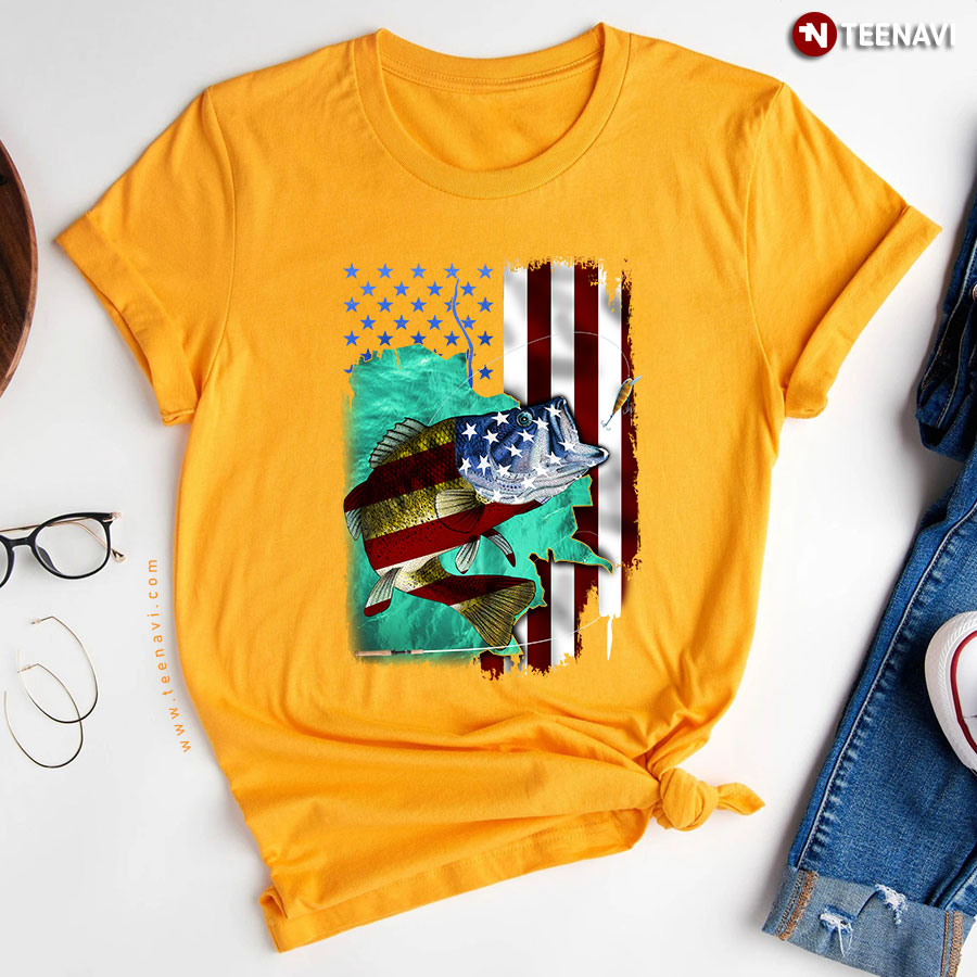 American Flag Bass Fishing T Shirt