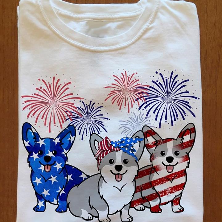 Corgi dogs Flag Firework American Independence Day
