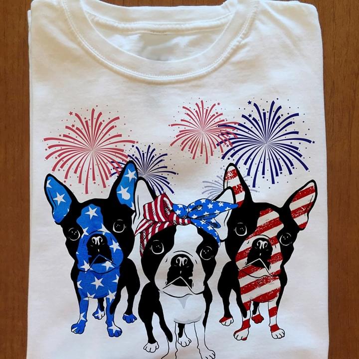 Boxer Puppies Flag Firework American Independence Day