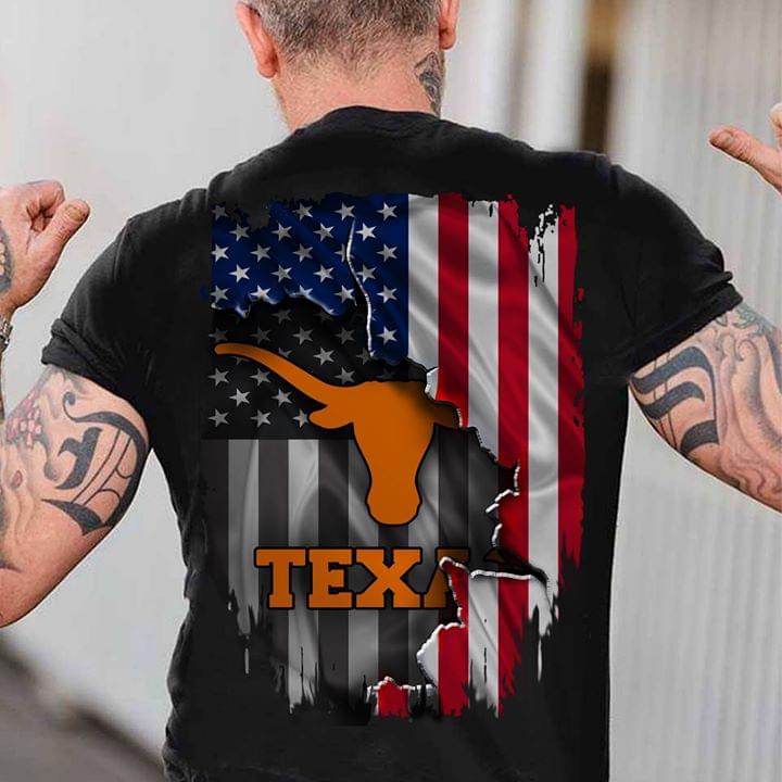 Texas Longhorns Inside Flag American Flag