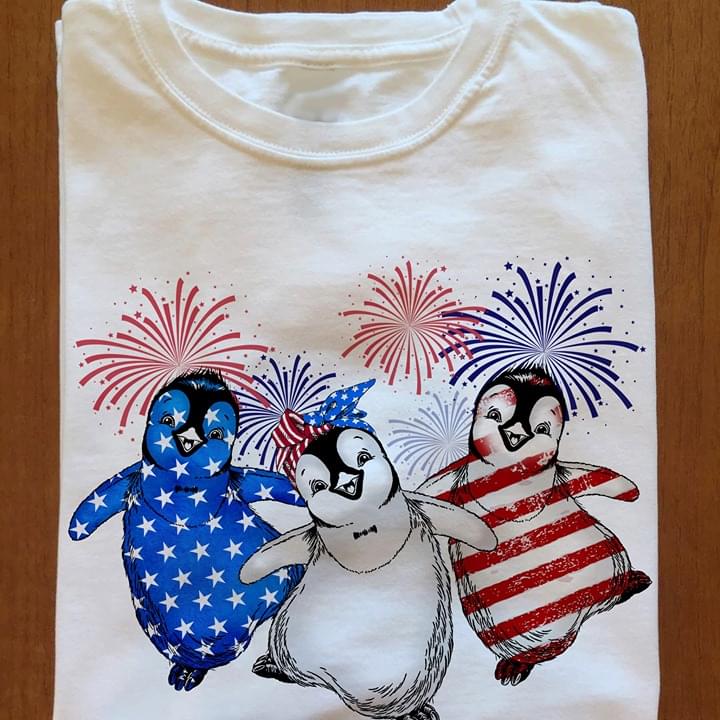 Patriotic Penguins Flag Firework American Independence Day