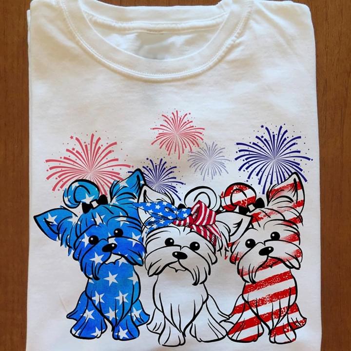 Yorkshire Terrier American Flag Firework Independence Day