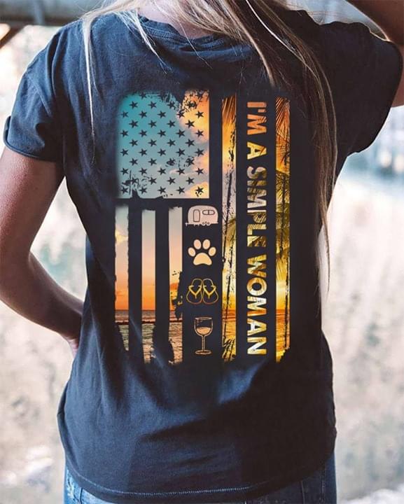 I'm A Simple Woman I Like Camping Dog Shoes And Wine American Flag