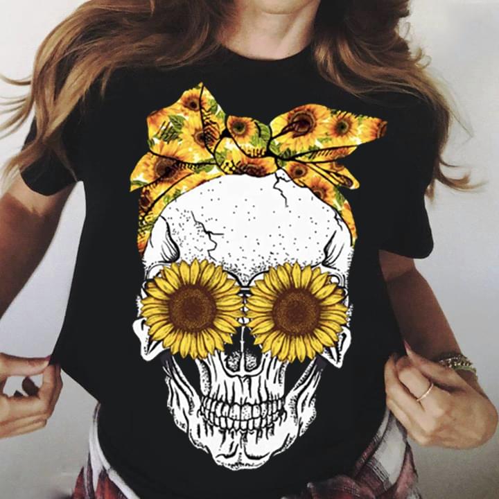 Skull Sunflower Floral Bandana