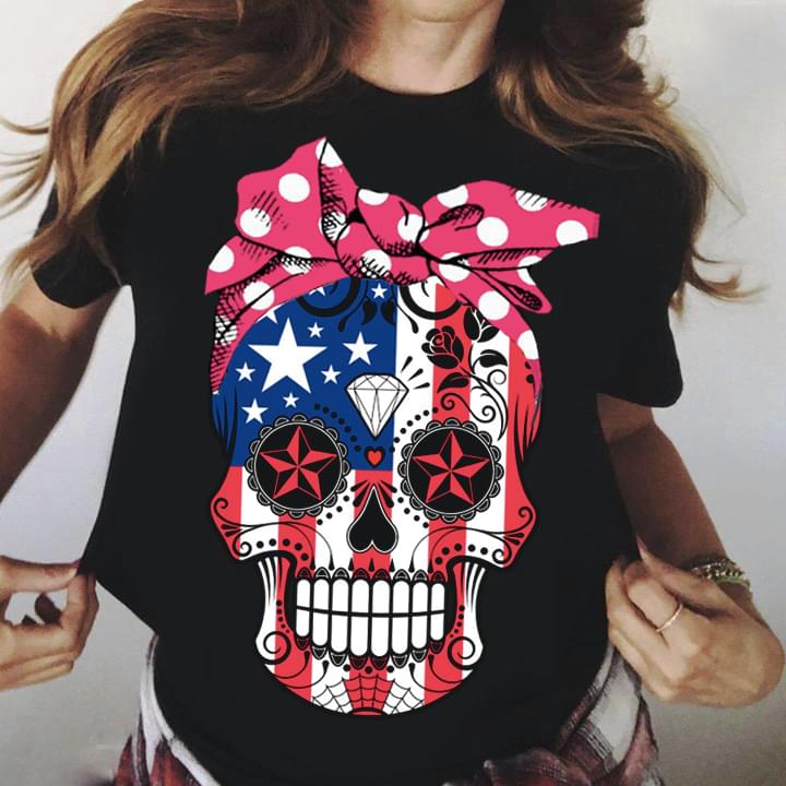 Sugar Skull Bandana  American Flag