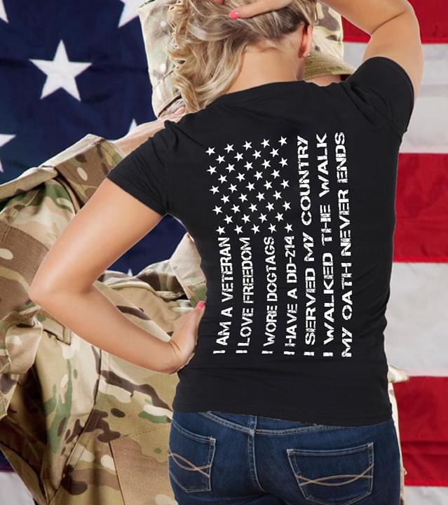 I Am Veteran I Love Freedom I Worse Dog Tags I Have A DD-214 American Flag