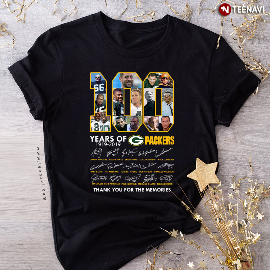 100 Years Of Green Bay Packers 1919 2019 Thank For The Memories Signatures T-Shirt
