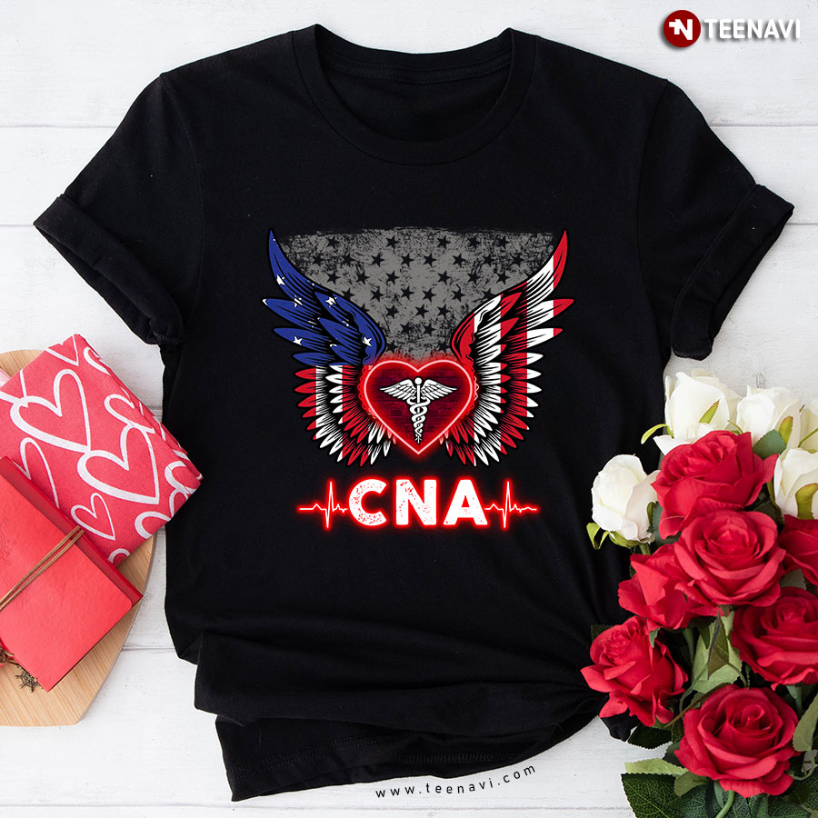 Certified Nursing Assistant Heart Angel Wings American Flag T-Shirt
