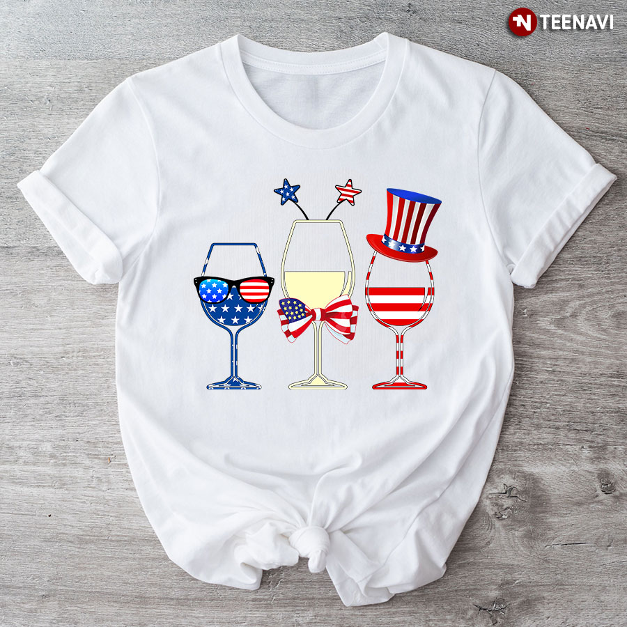 Glasses Of Wine American Flag 4th Of July