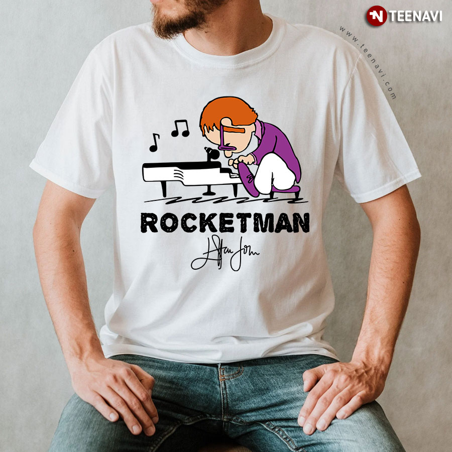 Elton John Rocket Man Play Piano Schroeder Signature T-Shirt