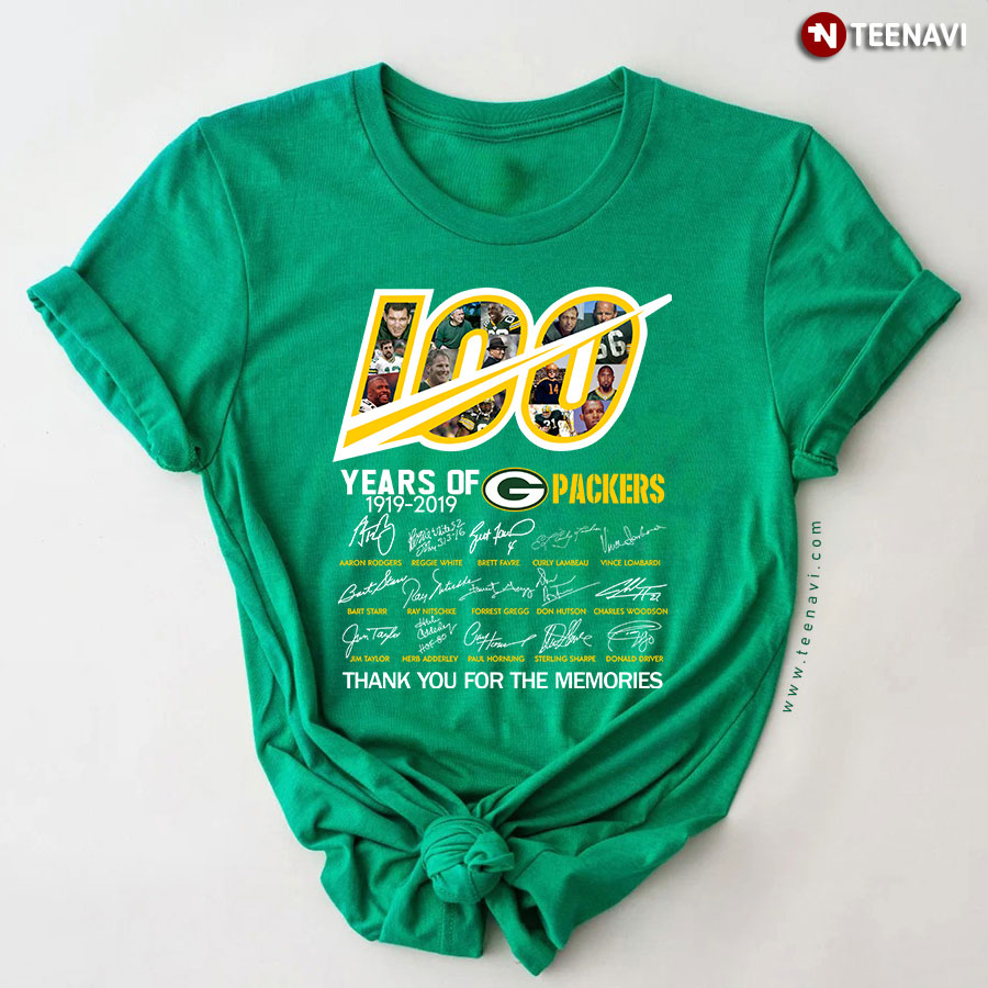 100 Years Of Green Bay Packers 1919-2019 Thank You For The Memories T-Shirt
