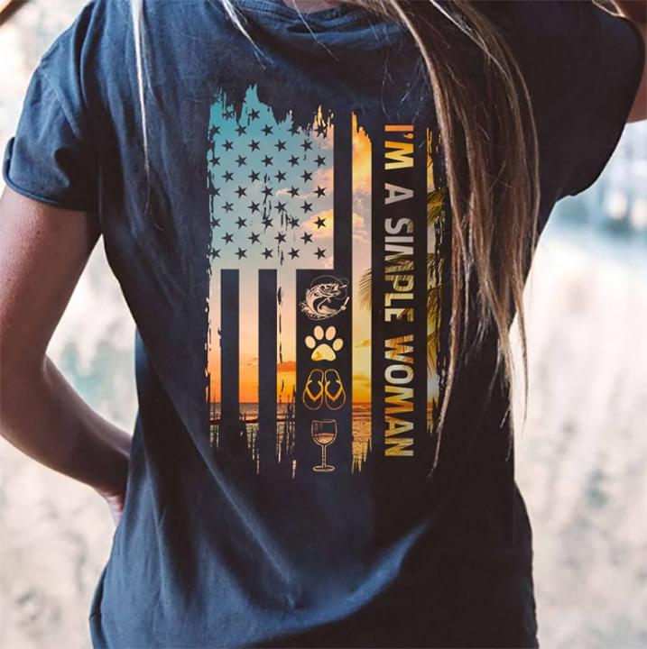 I'm A Simple Woman Loves Fishing Dog Shoes Wine American Flag Vintage