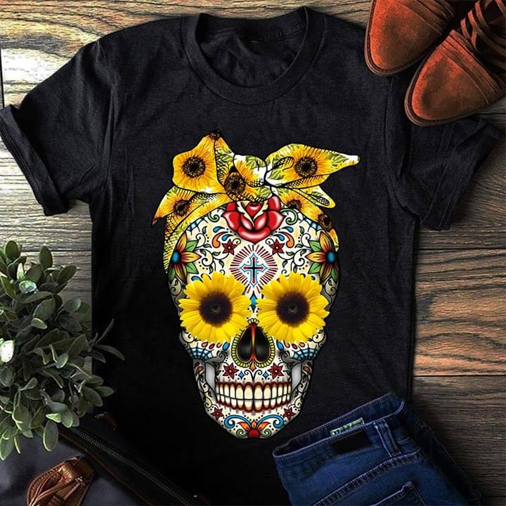 Sugar Skull With Sunflower Floral Bandana