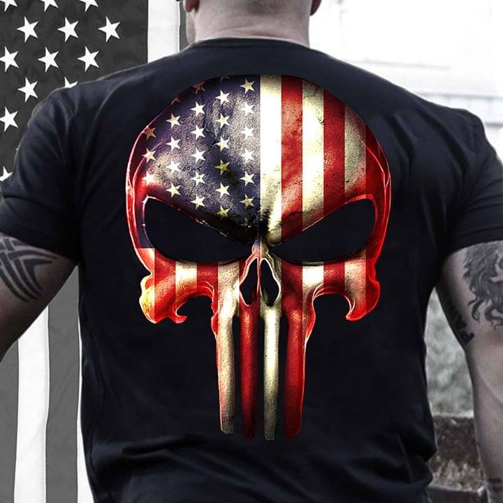 Crewneck Sweatshirt Tactical American Waving Flag Patriot Skull 