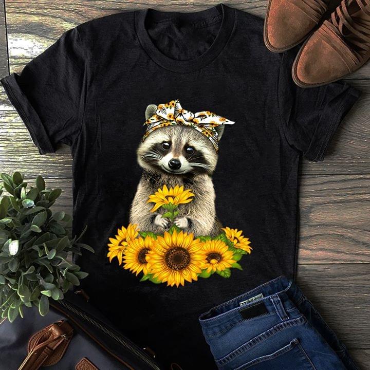 Racoon With Sunflower Floral Bandana