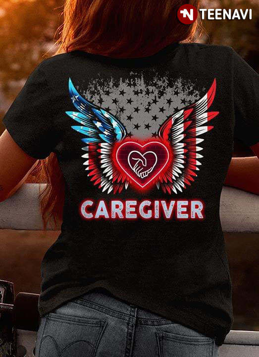Caregiver Heart Angel Wings American Flag