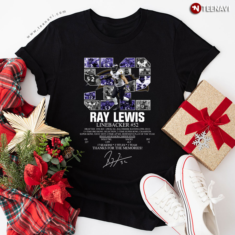 Ray Lewis Linebacker Baltimore Ravens Thanks For The Memories Signature T-Shirt
