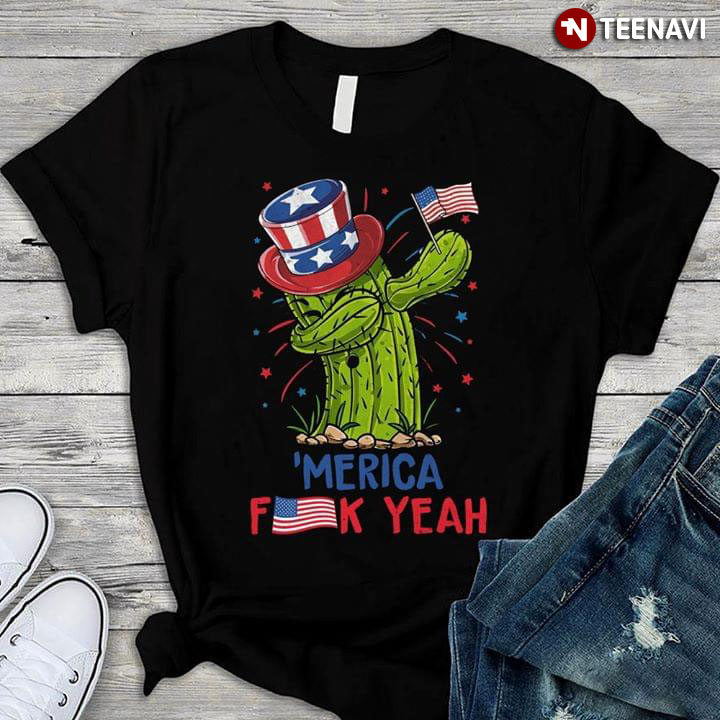 Dabbing Cactus Merica Yeah With America Hat And Flag