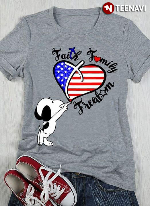 Snoopy Americam Flag Faith Famiy Freedom