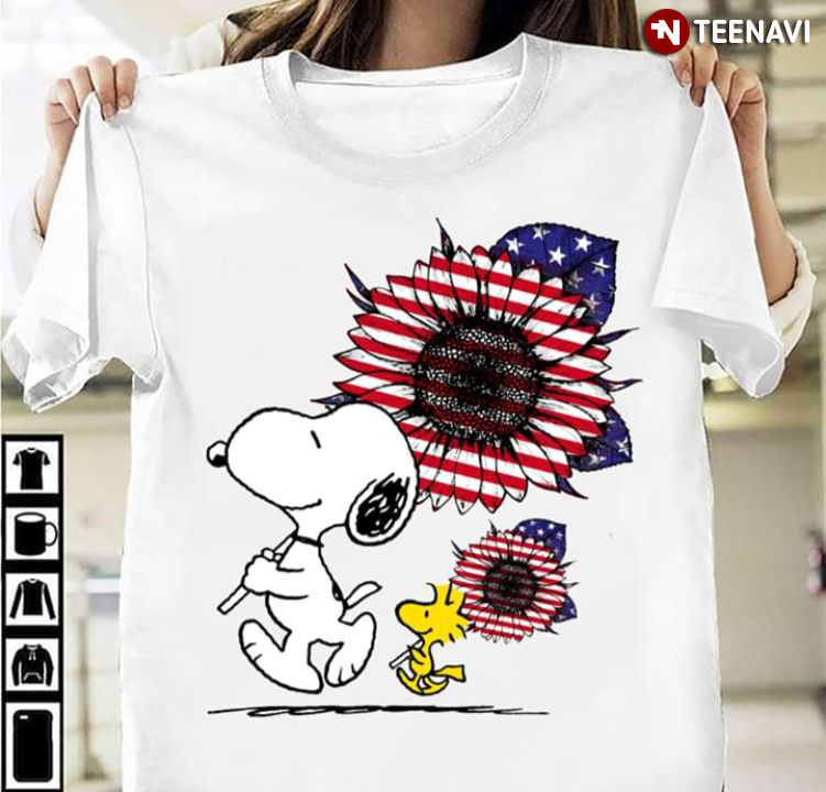 Funny Snoopy And Woodstock American Flag Sunflower